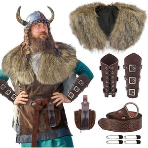 Disfraz Vikingo Stadget, Chal de Piel Sintética, Cinturón, Brazaletes, Atuendo de Guerrero Medieval, Accesorios de Cosplay Unisex para Adultos - Product Image 1