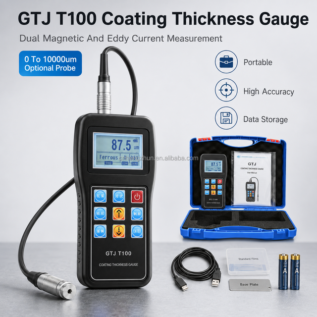 GTJ T100 High Accuracy ABS Plastic Coating Thickness Gauge Portable Digital Meter for Ceramic Plastic Laboratory Engineering Use