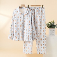Pyjama long en mousseline de coton imprimée pour femme, printemps-automne, 121-140 g/m², manches longues, col à revers, tenue d'intérieur deux pièces, ODM