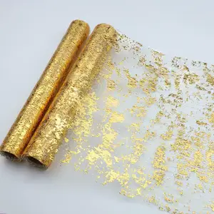 Gold Table Runner Sequin Glitter Foil Metallic Gold Thin Mesh Table Runner for Event Party Wedding Birthday Party Christmas