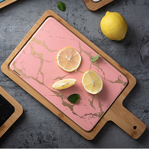 Piatto Quadrato per Bistecca in Ceramica Effetto Marmo, Stile Minimalista Moderno, con Base in Legno Antiscottatura per Uso Domestico - Product Image 5