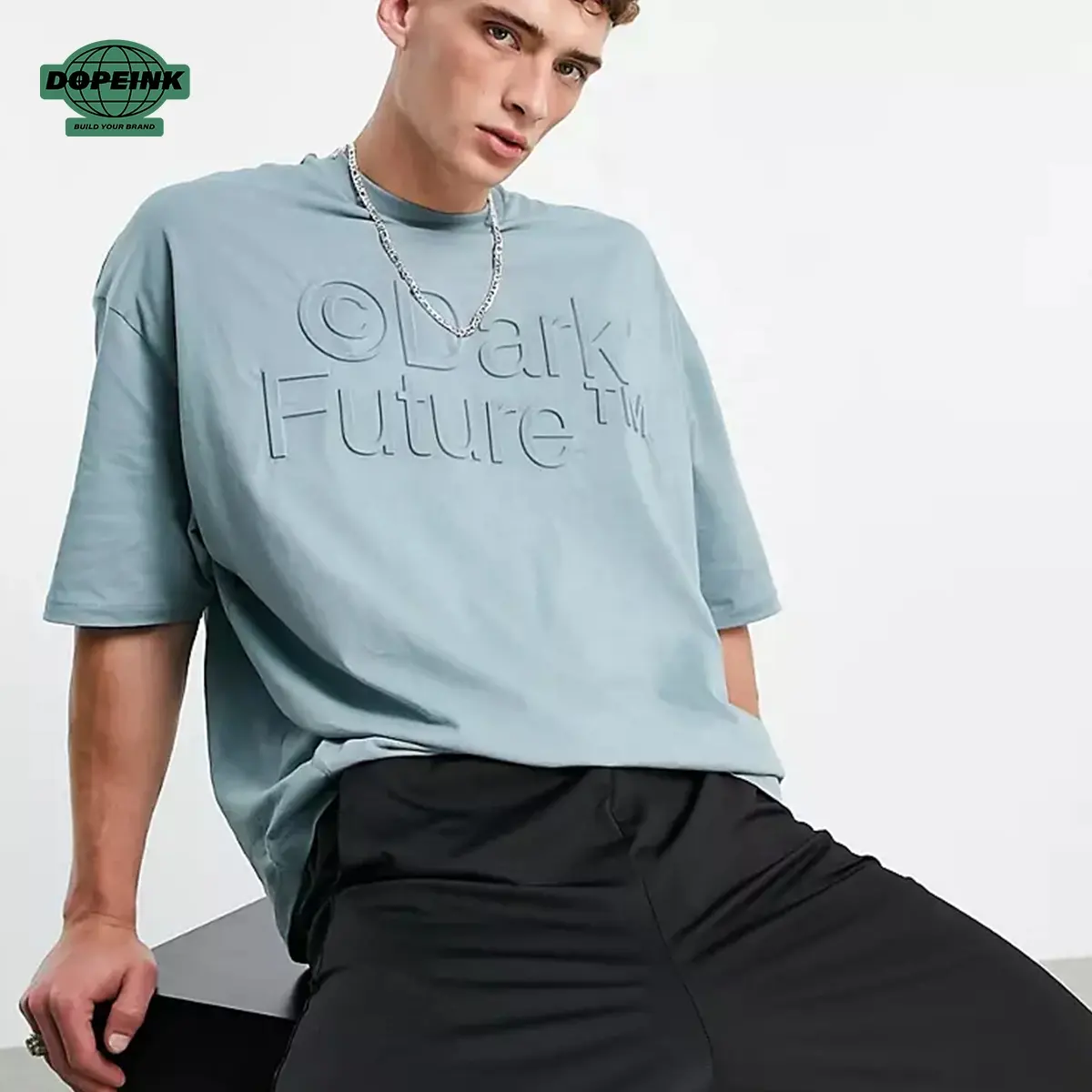 Oem Premium Katoenen Drop Shoulder Reliëf T-Shirt Mannen Custom 3d Emboss Print T-Shirt Oversized Grafisch Reliëf T-Shirt Voor Mannen