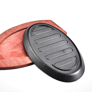 Penjualan laris wajan penggorengan besi cor desain Modern wajan penggorengan bentuk Oval dengan alas kayu - Product Image 3
