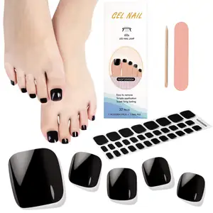 Zwarte Gel Polish Semi-Uitgeharde Teen 3d 32 Stuks Zand Nail Wraps Zomer Teen Nail Wraps Strips Voor Voeten