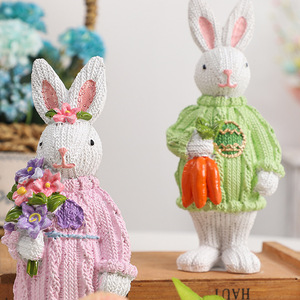 DAMAI Easter Bunny Figurines with Flowers & Carrots Hand-Painted Decorative Statues for Spring Home & Office Decor Ideal Gifts - Product Image 2