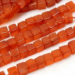 หินคาร์เนเลียนสีส้มทรงลูกบาศก์ ขัดเรียบ ทำมือจากหินธรรมชาติ ความยาว 16 นิ้ว สำหรับทำเครื่องประดับ - Product Image 1