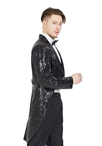 Veste <span class=keywords><strong>de</strong></span> smoking à paillettes <span class=keywords><strong>pour</strong></span> hommes Tails Slim Fit Tailcoat Dress Coat Swallowtail Dinner Party Wedding Blazer Suit - Product Image 6