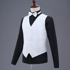 Gilet Professionale Bianco per Matrimoni <span class=keywords><strong>e</strong></span> Feste, Uniforme per Camerieri di Hotel <span class=keywords><strong>e</strong></span> Ristoranti, con <span class=keywords><strong>Papillon</strong></span> <span class=keywords><strong>e</strong></span> Grembiule - Product Image 3