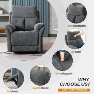 Sillón Reclinable Giratorio <span class=keywords><strong>de</strong></span> 360 Grados, Sillón Reclinable <span class=keywords><strong>de</strong></span> Tela Acolchada con Respaldo Ajustable para Sala <span class=keywords><strong>de</strong></span> Estar - Product Image 5