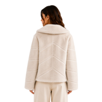 Manteau court en fausse fourrure de vison ivoire pour femme, col large, motif chevron en V, veste d'hiver en fausse fourrure pelucheuse, supporte la vente en gros en petites séries