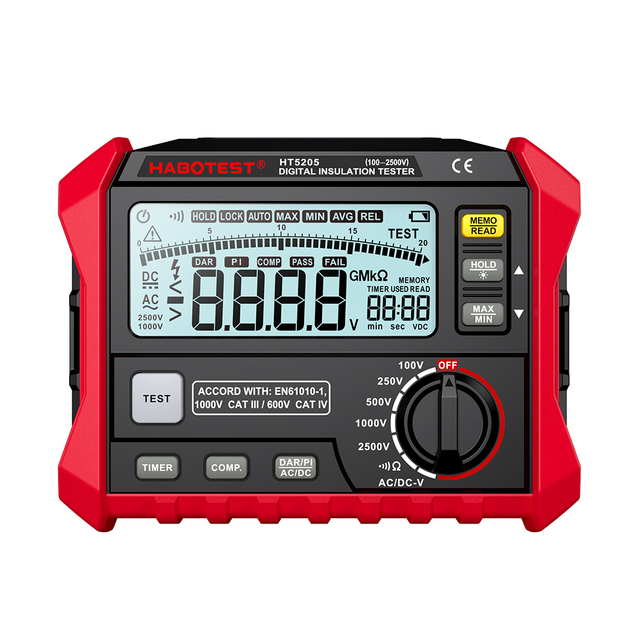 HabotestHT5205 Insulation Resistance and Continuity Tester Socket and See Insulation Tester Digital Insulation Resistance Tester