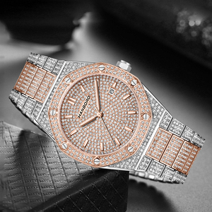 힙합 커스텀 럭셔리 아이스드 아웃 스테인리스 스틸 케이스 쿼츠 시계 (남녀공용 야광 다이얼) - Product Image 5