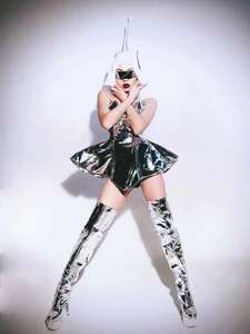 Mini-robe tutu argentée laser pour femme, danseuse, spectacle sur scène, cosplay, <span class=keywords><strong>en</strong></span> spandex/polyester - Product Image 4