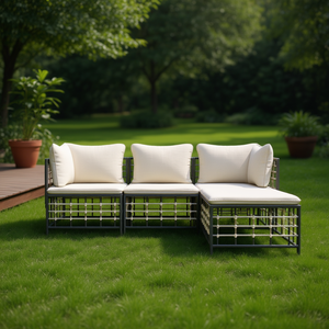 Set Lounge da Giardino in Polyrattan Antracite con Telaio in Acciaio Verniciato a Polvere, Arredamento da Esterno Durevole, Design Contemporaneo a 3 Posti - Product Image 2