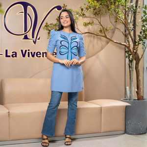 Kurta Bordada de Algodón Azul de Primera Calidad al por Mayor, Ropa para Mujer Personalizada - Product Image 3