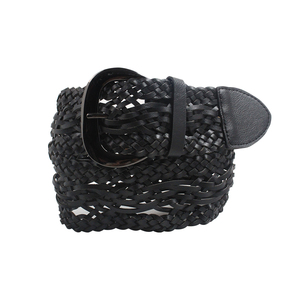 <span class=keywords><strong>Ceinture</strong></span> en cuir PU tissé noir de qualité supérieure avec grande <span class=keywords><strong>boucle</strong></span> en métal-Usine BSCI, conception de logos personnalisés, petite quantité minimale de commande, OEM/ODM disponible - Product Image 1