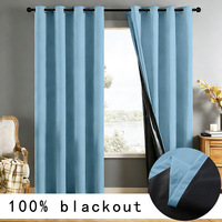 Rideaux occultants perforés en polyester XinLan 100 % occultants, doublure noire/bleue, isolants thermiques, anti-bruit, modernes pour chambre à coucher