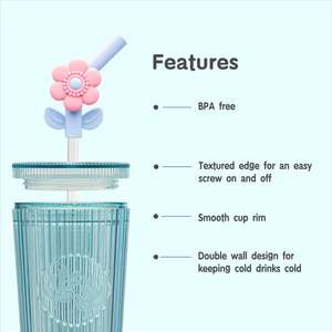 Blue 26oz Floral Plastic Straw Tumbler Wholesale Favorite Product - Product Image 5
