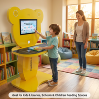 Kioscos de Autopago para Bibliotecas HAUMR con Forma de Oso Adorable, RFID para Niños, Renovación, Consulta, Guía por Voz, Máquina de Devolución de Libros para Niños