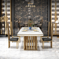 Table à manger moderne de luxe 6 places cadre en acier inoxydable doré décoration dessus en marbre pour hôtel restaurant meubles de salle à manger