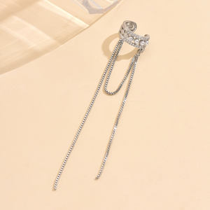 Lab Grown Diamond Ear Cuff con cadena Diseño geométrico Cobre Encontrar Perla de imitación Zircon Pendientes de aro de moda - Product Image 6