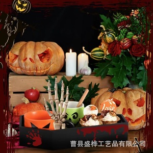 Plateau gothique en forme de cercueil pour Halloween, en bois massif, pour collations et fruits, avec poignées, pour la décoration de fête - Product Image 2