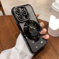 Coque de téléphone antichoc en TPU avec support miroir, série Diamant à bords colorés, finition électroplaquée, motif paysage naturel, facile à nettoyer