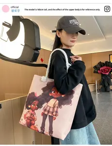 Sacs à main pour dames <span class=keywords><strong>Ote</strong></span> <span class=keywords><strong>Bags</strong></span> Coarse Rope Joker Beach Printed Canvas Thick Rope Omen Versatile Art Fashionable Beach Shopping Bag - Product Image 5