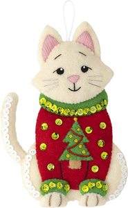 Graziose Decorazioni Natalizie a Tema Animale Domestico, Ecologiche, Gatto in Feltro con Maglione, Design per Decorazioni Natalizie Casa e Albero - Product Image 2