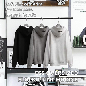 Sweat-shirt à capuche décontracté surdimensionné avec motif de lettres imprimé en flocage sur le devant et le dos, 100% coton molletonné - Product Image 2