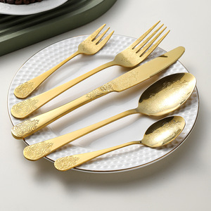 5-Piece Flatware Set Retro khuôn mẫu thép không gỉ đôi đã kết thúc dao muỗng nĩa cho phương Tây Bộ đồ ăn món tráng miệng muỗng nĩa - Product Image 1
