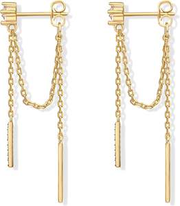 Boucles d'oreilles pendantes géométriques tendance en argent sterling plaqué or 18 carats pour femmes PAVOI |   Boucles d'oreilles en pierre naturelle pour - Product Image 3