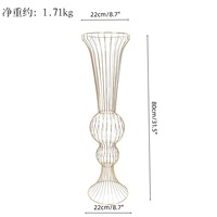 Vase de mariage haut en métal doré, support à fleurs en métal multi-sections avec design taille cintrée pour décoration de centre de table de mariage