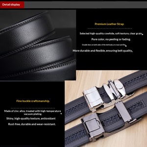 Ceinture d'affaires en cuir de <span class=keywords><strong>vachette</strong></span> véritable avec boucle automatique en alliage, longueur réglable de 110 à 125 cm pour un usage quotidien professionnel et décontracté - Product Image 3
