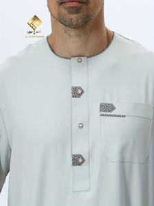 2025 Qamis arabe haut de gamme pour homme, style marocain, à manches courtes, col rond, avec boutons, tenue de prière élégante et magnifique - Product Image 5