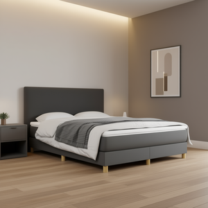 Modern Rectangular Queen Bed <b>Frame</b> Dark <b>Grey</b> Upholstered Contemporary Style Fabric Wood Base - Product Image 2