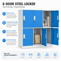 Armoire de rangement en acier bleu à six portes avec serrures et aérations pour bureau, école, gymnase, usine, vestiaire du personnel