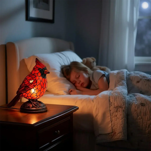Lampada da Tavolo <span class=keywords><strong>Tiffany</strong></span> Moderna Elettrica in Resina a Forma di Uccello Rosso con Paralume a Cupola, Luce LED Bianca Calda, Batteria Inclusa, Decorazioni Natalizie - Product Image 6