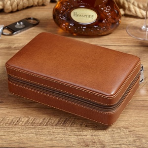 Four-Pack Mellow Cigar Travel Humidor case Leather Cigar case with Cedar Wood Lining - Product Image 2