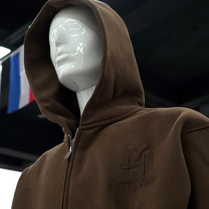 Sudadera de algodón grueso unisex con cremallera de cuarto, hombros caídos y estampado 3D en relieve para bordado, estilo streetwear, venta al por mayor para invierno. - Product Image 5