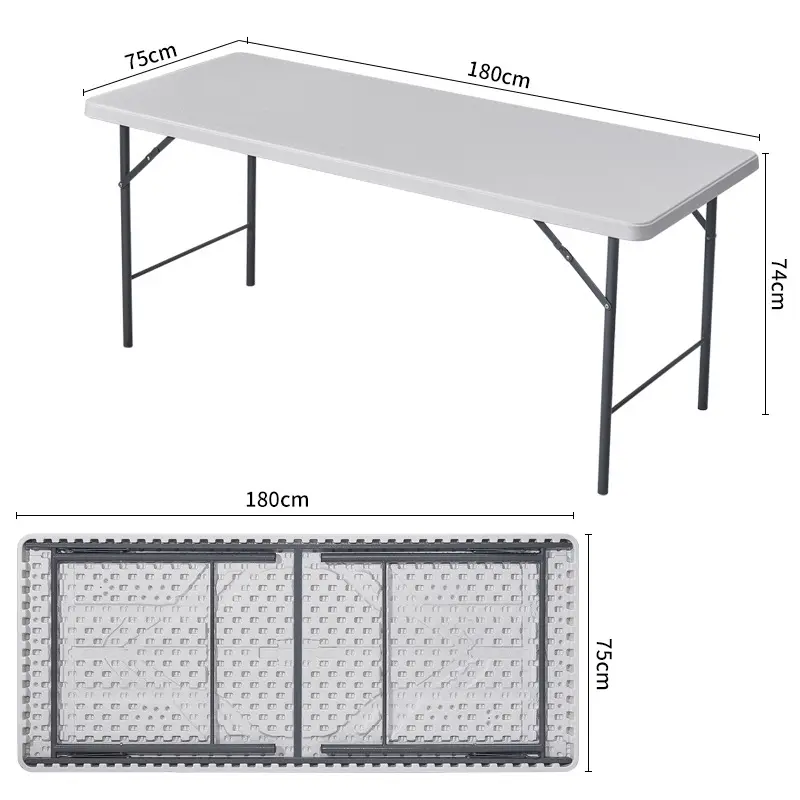Meja dan kursi lipat luar ruangan, furnitur restoran teras pernikahan, acara, meja dan kursi plastik lipat 4 kaki/6 kaki/8 kaki