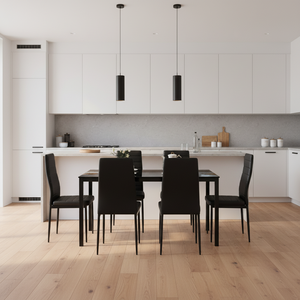 Table <span class=keywords><strong>de</strong></span> salle à manger moderne et abordable en verre <span class=keywords><strong>de</strong></span> style nordique avec chaises en similicuir pour 6 personnes, ensemble <span class=keywords><strong>de</strong></span> table <span class=keywords><strong>de</strong></span> salle à manger pour restaurant avec 6 chaises - Product Image 5