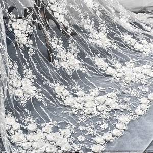 Tessuto di pizzo europeo di fascia alta 3D <span class=keywords><strong>fiori</strong></span> <span class=keywords><strong>Chiffon</strong></span> perline <span class=keywords><strong>per</strong></span> unghie tessuto di pizzo <span class=keywords><strong>per</strong></span> abito da sposa - Product Image 5
