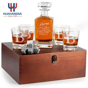 Подарочная коробка с графином для виски, набор с гравировкой на заказ, с 4 стаканами и 8 камнями в деревянной коробке, 5 упаковок