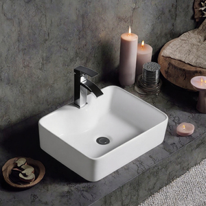 Lavabo rectangulaire moderne en céramique blanche à poser sur comptoir pour salle de bain d'hôtel et salle de bain domestique - Product Image 3