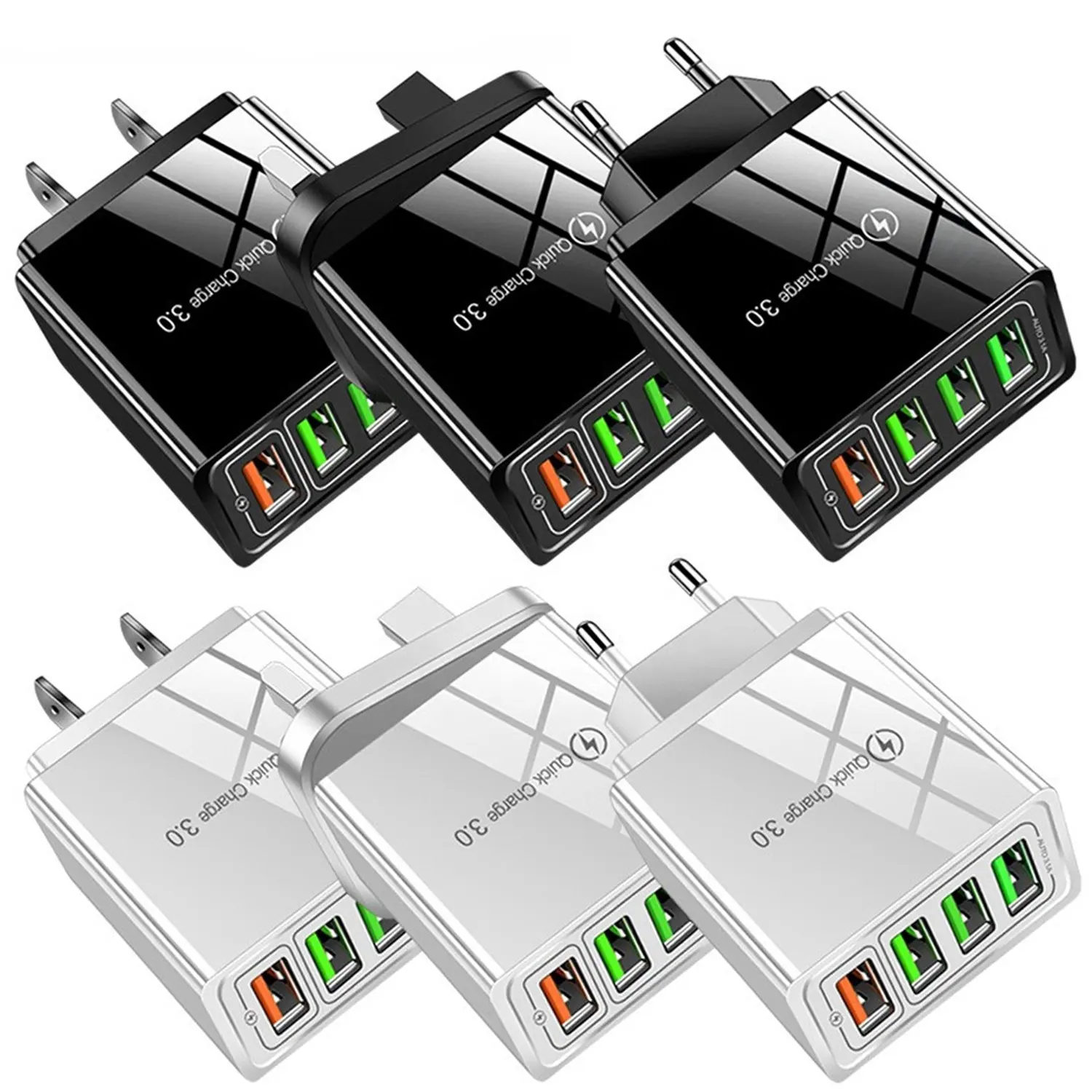 Pengisi Daya Cepat 4 USB 5.1 4USB QC3.0 Pengisi Daya Dinding Multi-Port Pengisi Daya Cepat Ponsel USB 4 Colokan EU/USA/UK Adaptor Perjalanan Universal