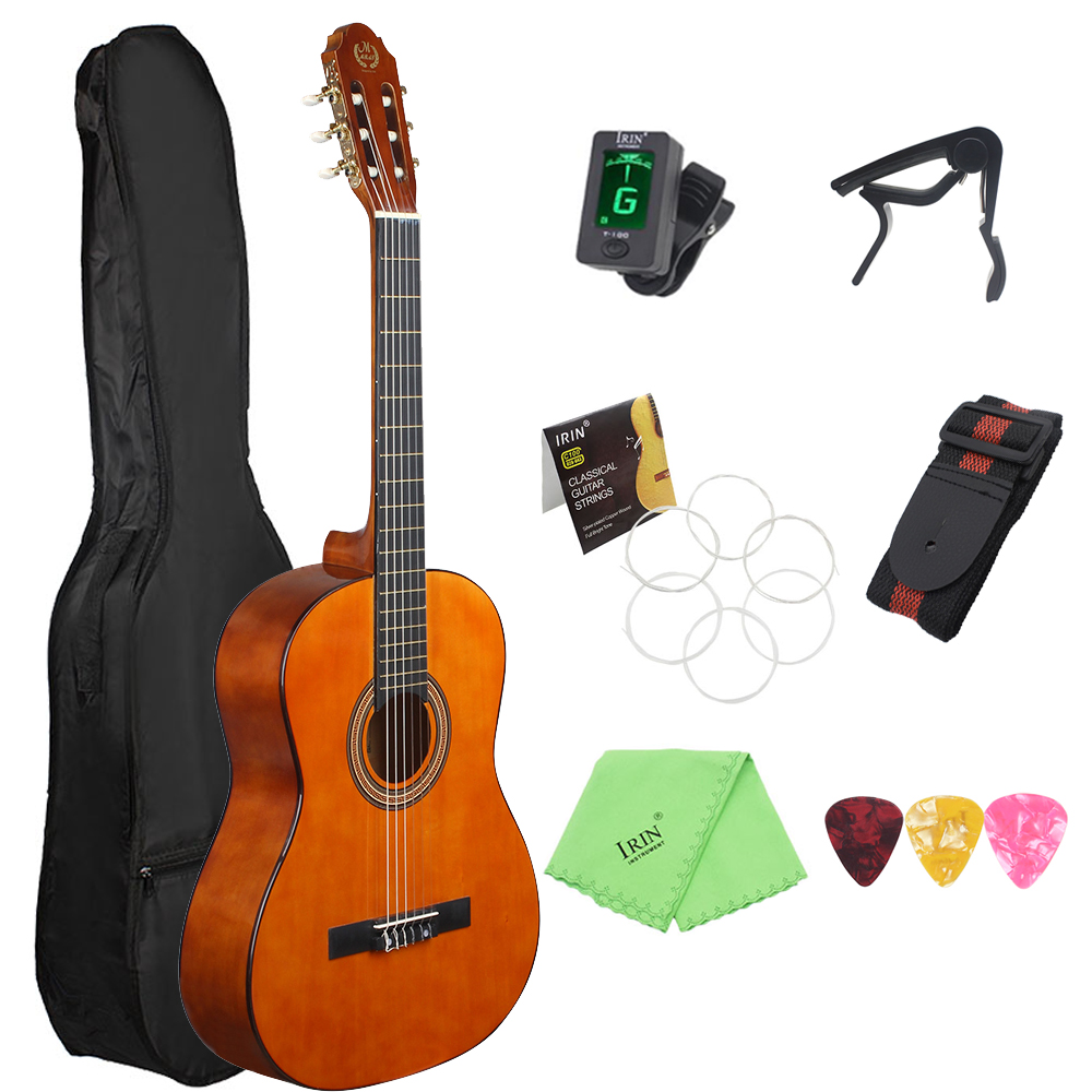 Mbat guitarra clássica com saco de acessórios, conjunto de acessórios para iniciantes de estilo clássico, 39 polegadas, barata, 10 cores