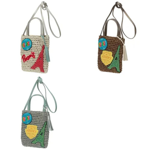 Person's Embroidered Straw Crossbody Bag Mini Woven Tote with Top Handle & Detachable Strap, Casual Summer Shoulder <b>Purse</b> - Product Image 2