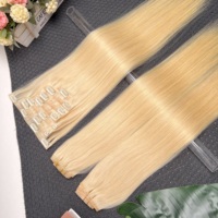 # Extensions de cheveux à clipser 613, cheveux humains véritables Remy, blonds, lisses, extensions brésiliennes vierges à clipser