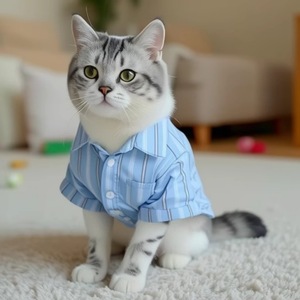 Chemise pour animaux de compagnie de style japonais, bleue, respirante, printemps, pour chats et chiens - Product Image 3